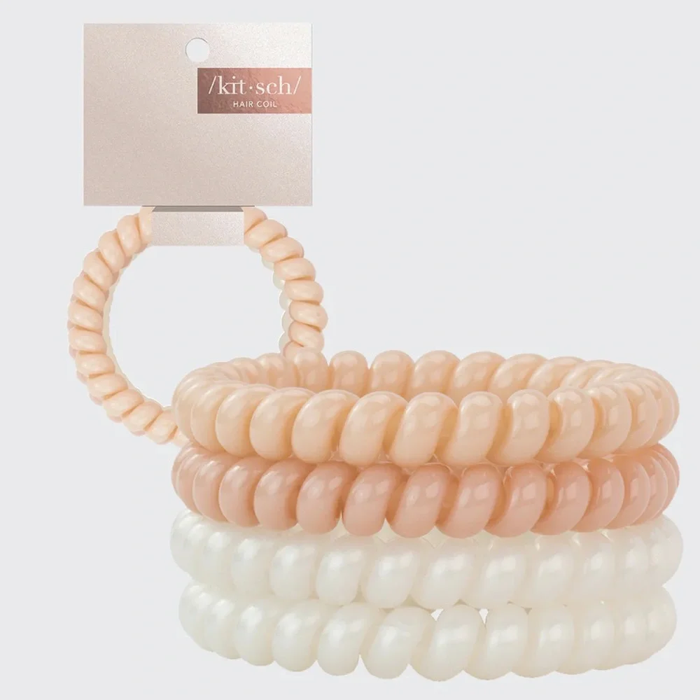 🩶5/$30 Kitsch Slick Hair Coils Large Spiral Hair Ties Set of 4 Pink White NEW
